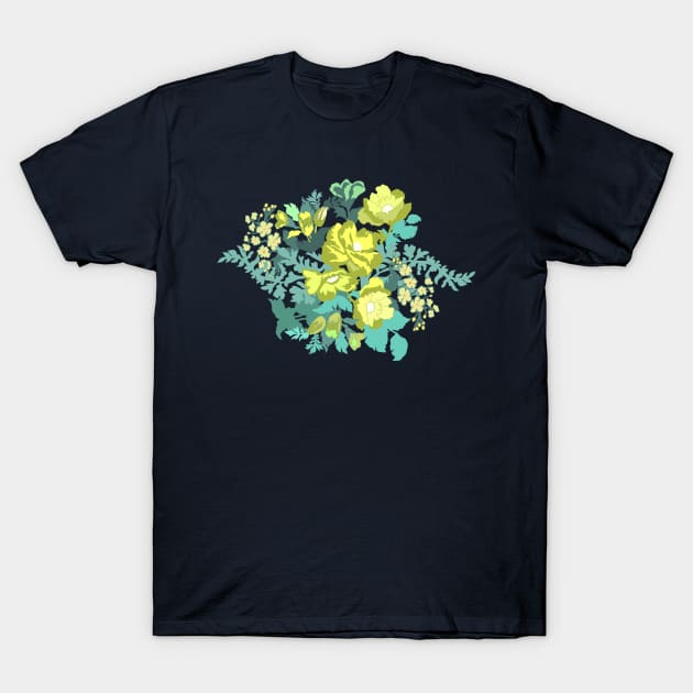 Green Flowers T-Shirt by JulietLake